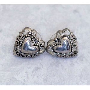 Vintage Silver Tone Earrings, Heart Earrings, Love Dainty Stud Earrings - CF1